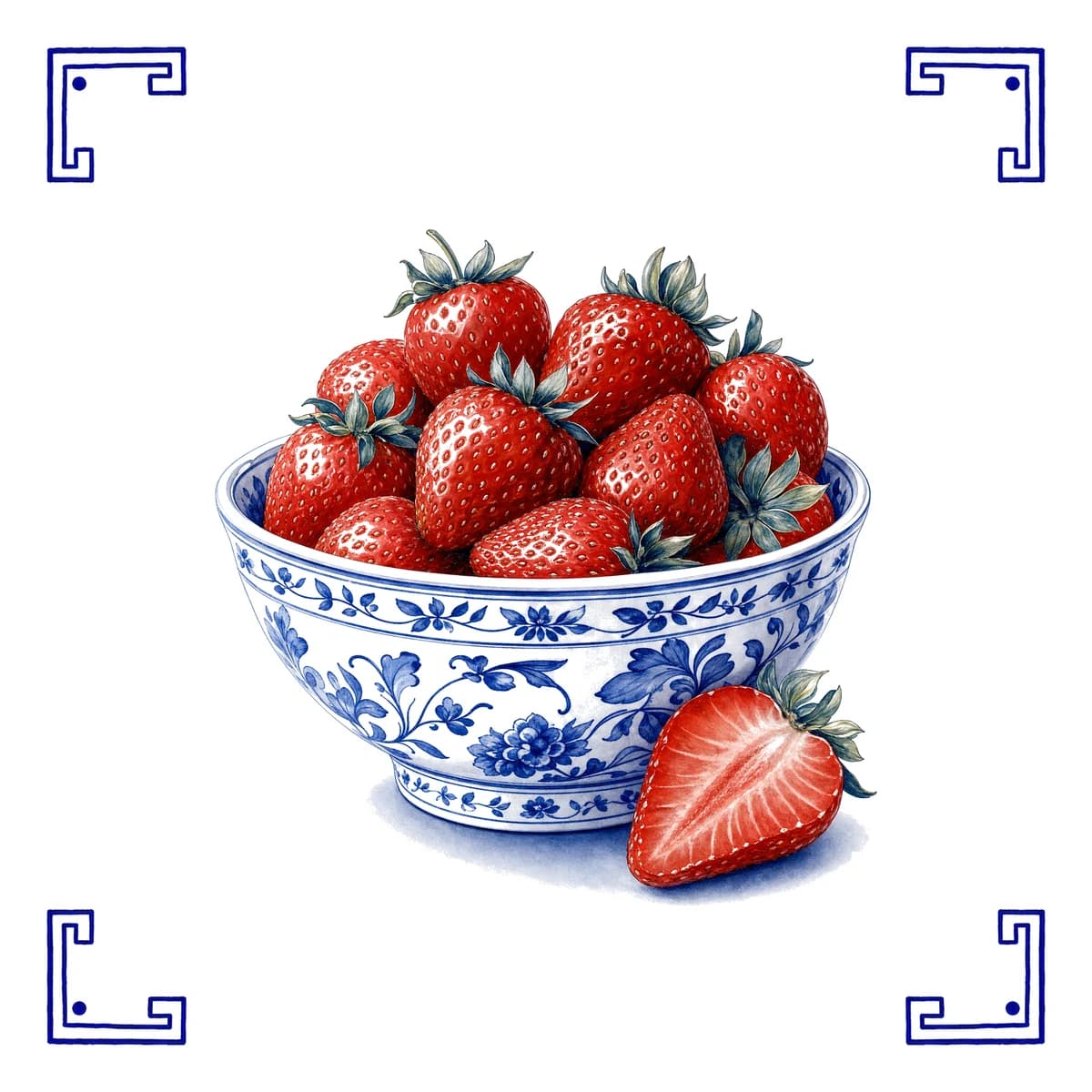 Aardbeien – Delfts blauw tegeltje