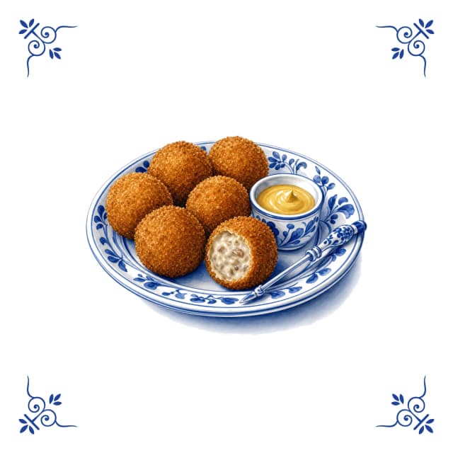 Bitterballen, Delfts blauw tegeltje