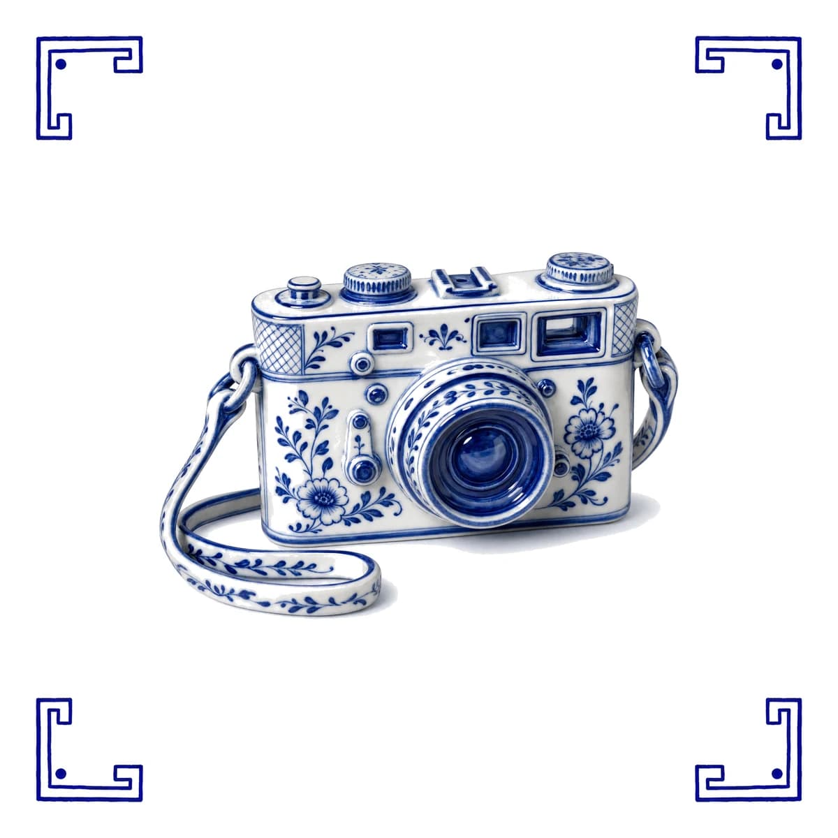Vintage fotocamera – Delfts blauw tegeltje