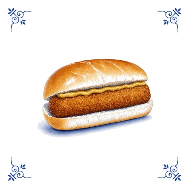 Broodje kroket, Delfts blauw tegeltje