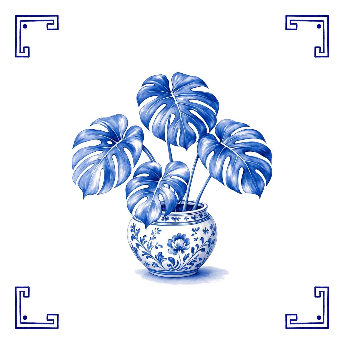 Monstera – Delfts blauw tegeltje