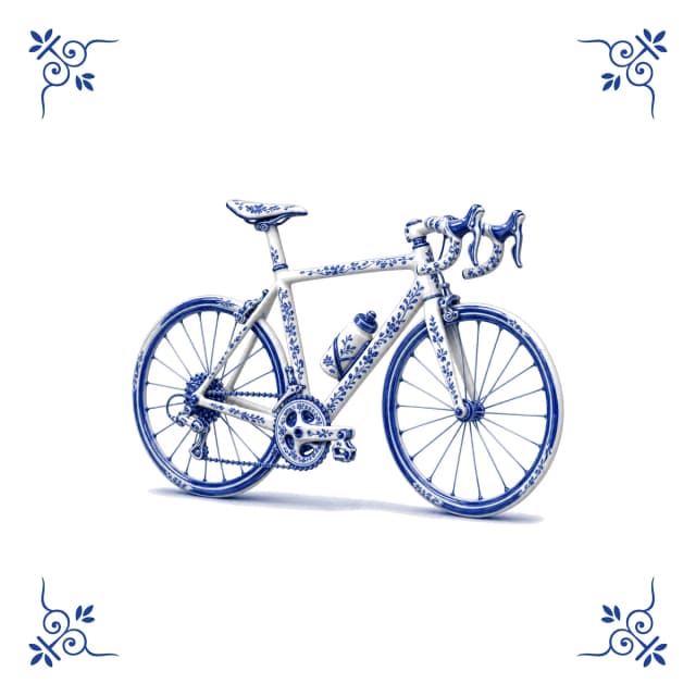 Racefiets, Delfts blauw tegeltje