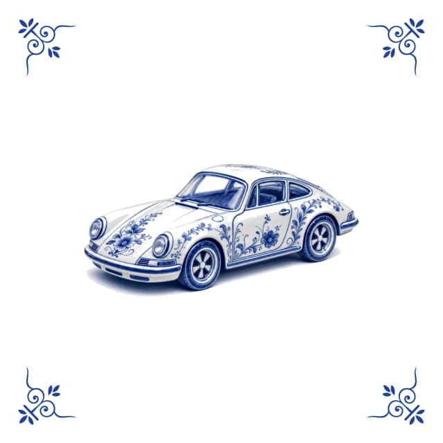 Klassieke sportwagen, Delfts blauw tegeltje