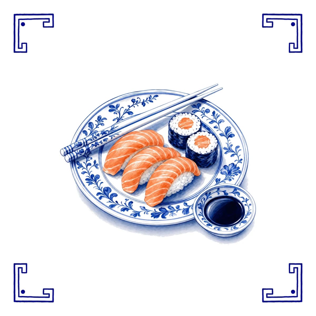 Sushi – Delfts blauw tegeltje
