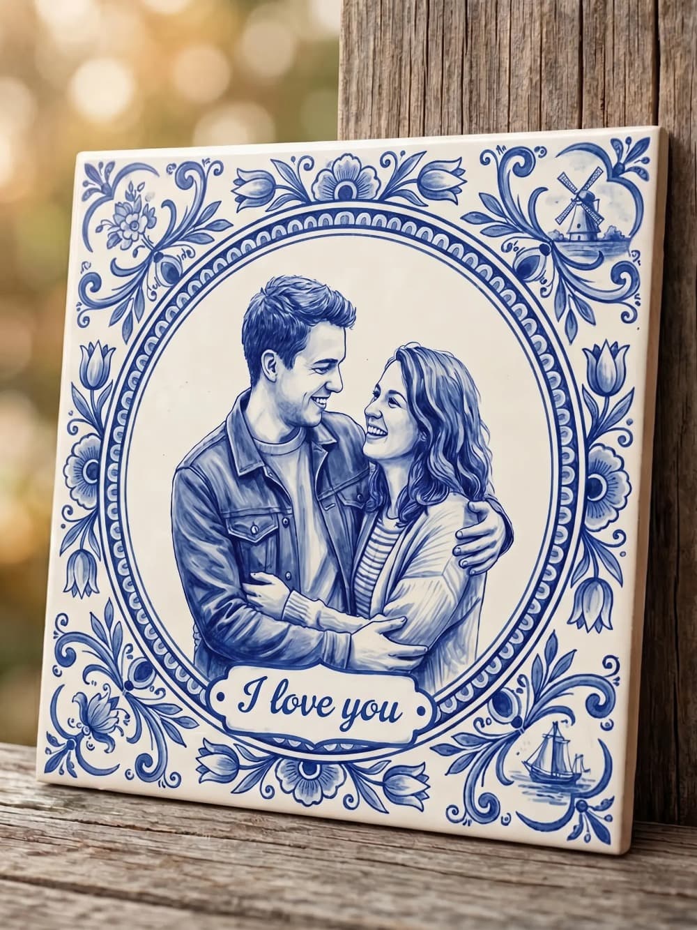 Delfts blauw tegeltje gemaakt van een eigen foto